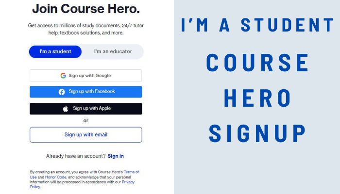 Course Hero Signup - I’m a Student