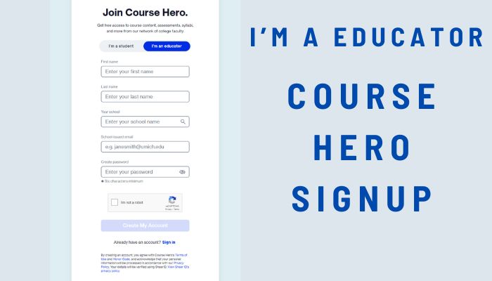 Course Hero Signup - I’m a educator